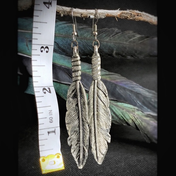 Silver Feather Earrings - Picture 2 of 2